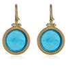 Aqua Blue Intaglio Pegasus 18k Yellow Vermeil Earrings