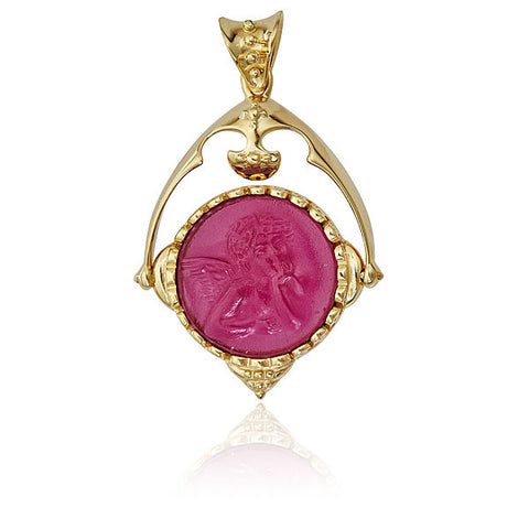 Dark Pink Intaglio Pegasus Pendant