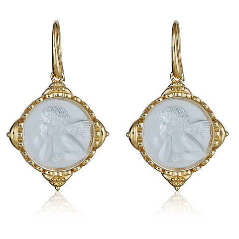 Aqua Blue Intaglio Cupid Earrings