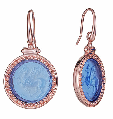 Aqua Blue Intaglio Cupid Earrings